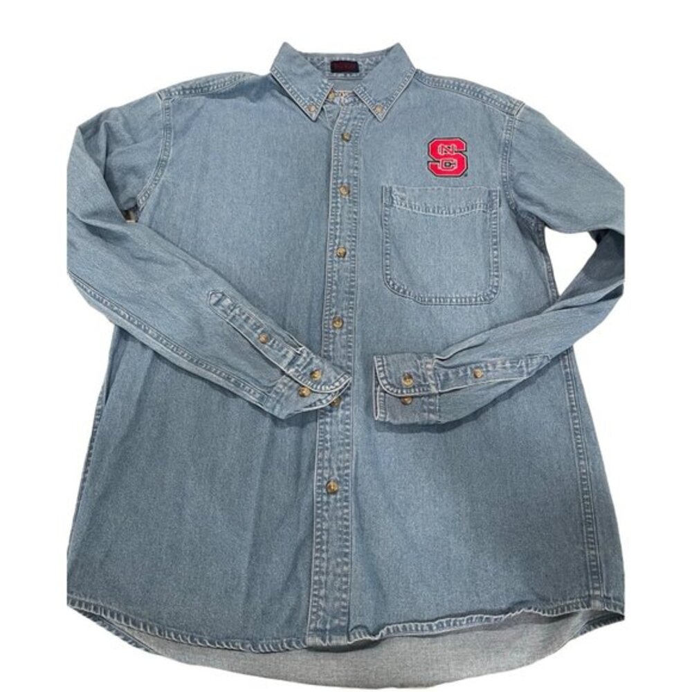 VTG NCSU WOLFPACK DENIM EMBROIDERED SHIRT S AK96